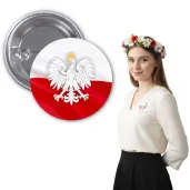przypinka na marsz niepodleglosci swieto konstytucji 3 maja flaga polski z godlem bialo czerwona