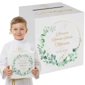 pudelko na telegramy skrzynka na koperty kartki pieniadze komunia eukaliptus beauty