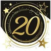 serwetki 20 urodziny gwiazdy czarno zloty guirca 33 cm 12 szt
