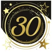 serwetki 30 urodziny gwiazdy czarno zloty guirca 33 cm 12 szt