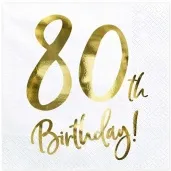serwetki 80 urodziny 80th birthday partydeco biale 33 cm 20 szt