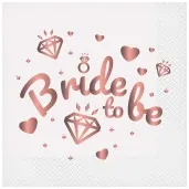 serwetki bride to be diamenty i serduszka bialy godan 33 cm 20 szt