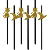 slomki brokatowe andrzejki kot i kapelusz zloto czarne 19 5 cm 6 szt