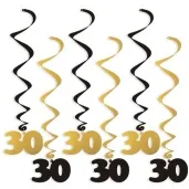 swiderki wiszace urodziny 30 czarno zlote 6 szt