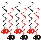 swiderki wiszace urodziny 40 czarno czerwone 6 szt