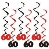 swiderki wiszace urodziny 60 czarno czerwone 6 szt