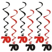 swiderki wiszace urodziny 70 czarno czerwone 6 szt