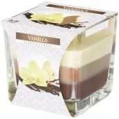 swieca zapachowa w szkle trojbarwna wanilia bispol 8x8 cm