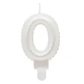 swieczka na tort cyfra 0 wypustki biala perlowa godan 7 cm