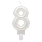 swieczka na tort cyfra 8 wypustki biala perlowa godan 7 cm