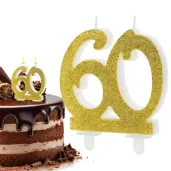 swieczka na tort liczba 60 brokatowa zloty partydeco 8 5 cm