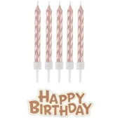 swieczki na tort happy birthday zakrecone rozowe zloto godan 8 cm 16 szt