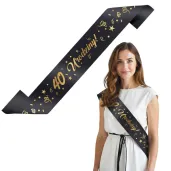 szarfa urodzinowa 40 urodziny glamour czarno zlota 160 cm