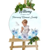 tablica powitalna komunia swieta chlopiec w albie dekoracja sali powitanie gosci 39 5 cm