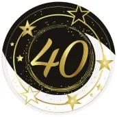 talerzyki papierowe 40 urodziny gwiazdy czarno zloty guirca 23 cm 6 szt
