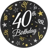 talerzyki papierowe beauty charm 40 urodziny czarny godan 18 cm 6 szt