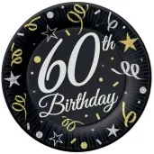 talerzyki papierowe beauty charm 60 urodziny czarny godan 18 cm 6 szt