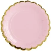 talerzyki papierowe golden border rozowe jasne partydeco 18 cm 6 szt