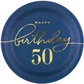 talerzyki papierowe happy birthday 50 granatowy partypal 18 cm 6 szt