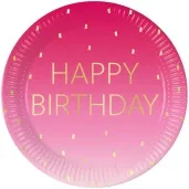 talerzyki papierowe happy birthday rozowy procos 23 cm 8 szt