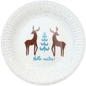 talerzyki papierowe hello winter swiateczne renifery bialy godan 18 cm 6 szt