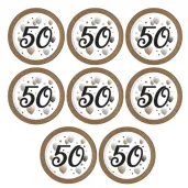 talerzyki papierowe jednorazowe dekoracja na urodziny liczba 50 bialo zlote 23 cm 8 szt