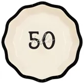 talerzyki papierowe jednorazowe na 50 urodziny hello 50 kremowe 18 cm 6 szt