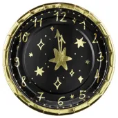 talerzyki papierowe zegar sylwestrowy zloto czarny partydeco 18 cm 6 szt