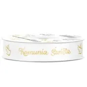 tasiemka satynowa komunia swieta golabek biala 15 mm 20 m