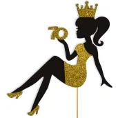 topper papierowy 70 urodziny hot laska czarny zloty brokat 14 x 19 cm