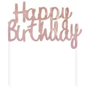topper papierowy happy birthday rozowo zloty godan 11x14 cm