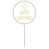 topper papierowy happy christening golebica bialo zloty godan 14x24 cm