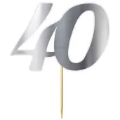 topper papierowy liczba 40 srebrny metalic 18 cm