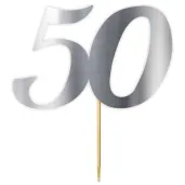 topper papierowy liczba 50 srebrny metalic 18 cm