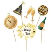 topper papierowy szampanski nowy rok zloto czarny 6 szt