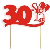 topper papierowy urodziny 30 czerwona 17 cm