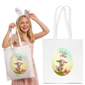 torba na zakupy prezent wielkanoc baranek i pisanki wesolego alleluja bialy 40x35 cm