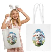 torba na zakupy prezent wielkanoc bialy krolik z koszykiem wesolych swiat bialy 40x35 cm