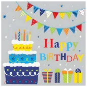 xx serwetki papierowe bday cake with gifts and garlands 33 x 33 cm 20 szt