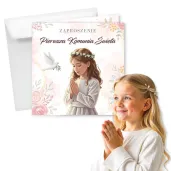 xx zaproszenia komunia dziewczynka rozowe kwiaty