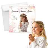 xx zaproszenie komunia dziewczynka rozowe kwiaty 1 szt
