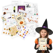 zabawa na halloween karty pacy zadania dla dzieci lamiglowki kolorowanki dyplom 20 zadan