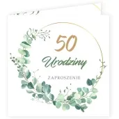 zaproszenia urodziny 50 eukaliptus beauty 15x15 cm 8 szt