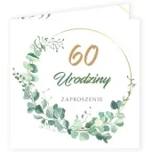zaproszenia urodziny 60 eukaliptus beauty 15x15 cm 8 szt