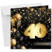 zaproszenie 40 urodziny czarno zloty 15x15 cm 1 szt