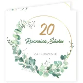 zaproszenie na 20 rocznice slubu porcelanowe gody eukaliptus beauty biale z koperta 15 cm 1 szt