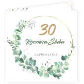 zaproszenie na 30 rocznice slubu perlowe gody eukaliptus beauty biale z koperta 15 cm 1 szt