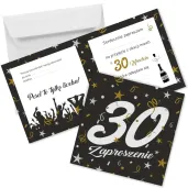 zaproszenie na 30 urodziny glamour birthday z koperta czarne eleganckie 15x15 cm 1 szt