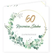 zaproszenie na 60 rocznice slubu diamentowe gody eukaliptus beauty biale z koperta 15 cm 1 szt