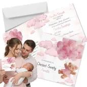 zaproszenie na chrzest swiety rozowy mis personalizowane z imieniem koperta x1